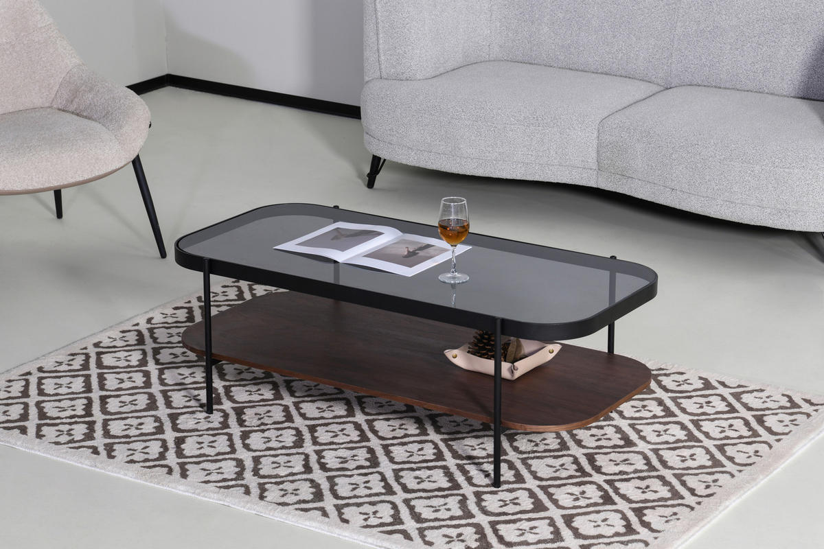 COUCHTISCH in Metall, Glas, Holzwerkstoff  - Eichefarben/Schwarz, Design, Glas/Holzwerkstoff (120/43/58cm) - MID.YOU