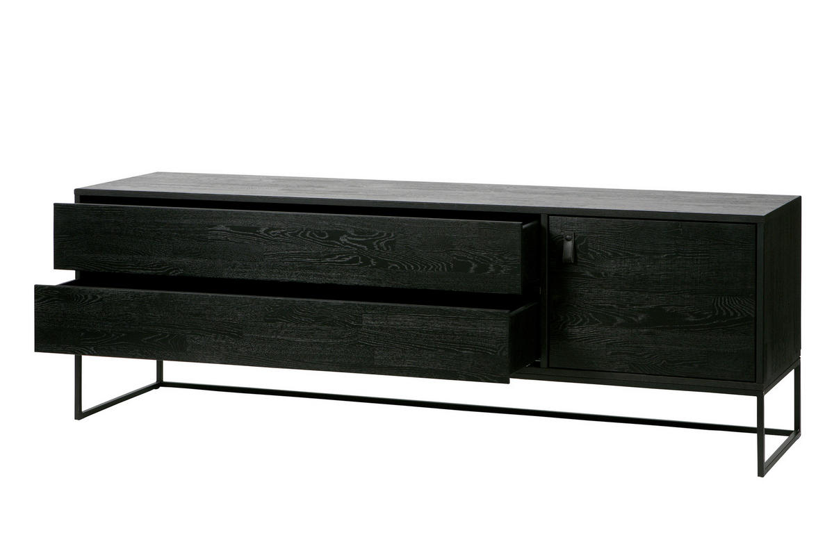 LOWBOARD  in 180/60,5/44 cm  - Schwarz, Design, Leder/Holz (180/60,5/44cm) - Livetastic