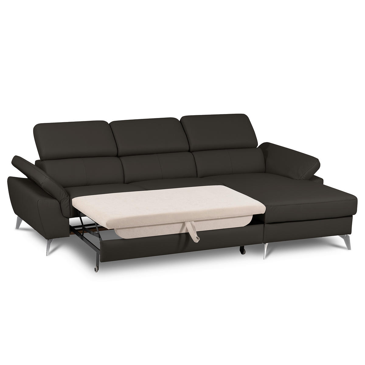 ECKSOFA  in Lederlook Echtleder Dunkelbraun  - Chromfarben/Dunkelbraun, Design, Leder/Textil (252/179cm) - Livetastic