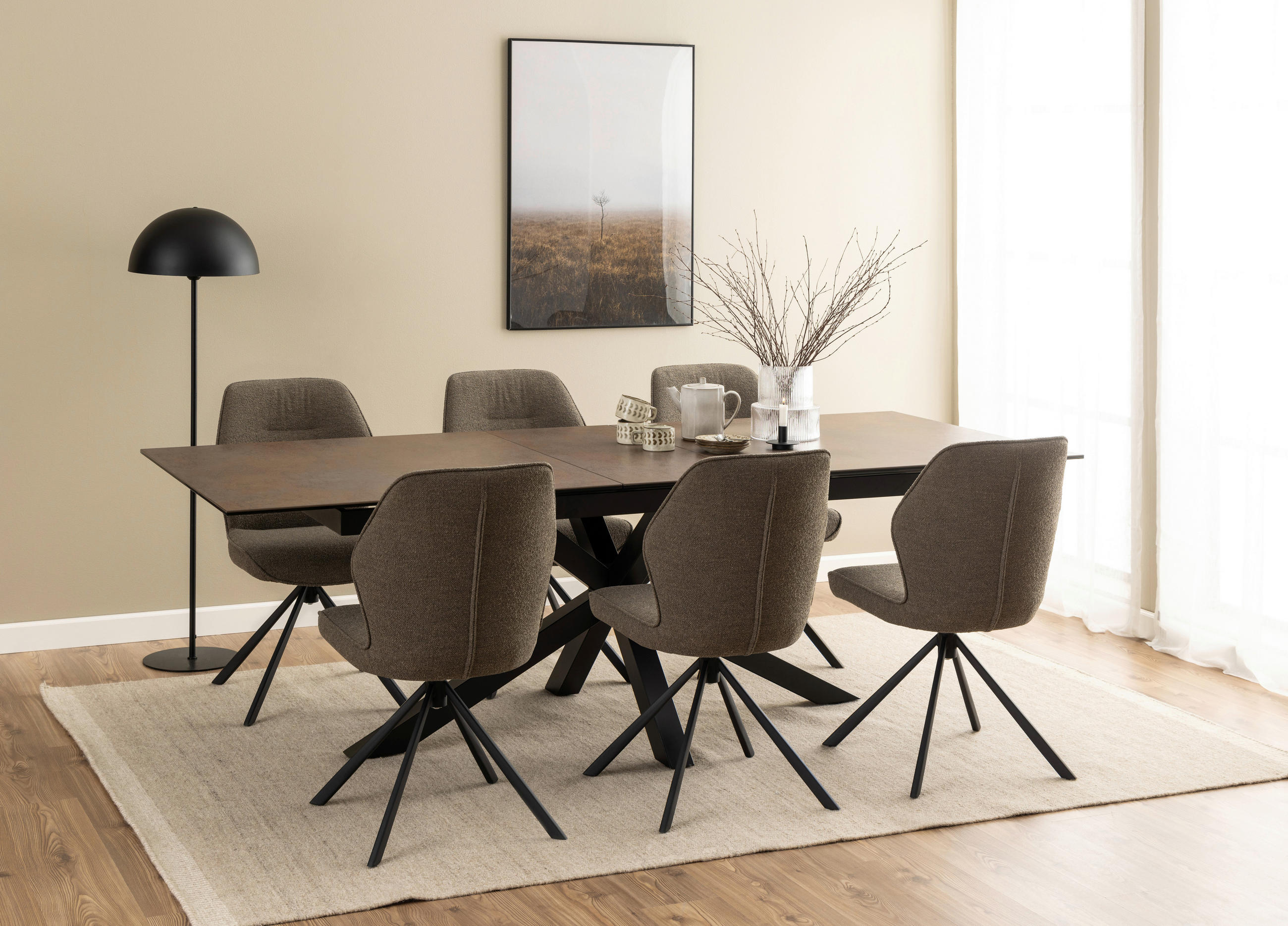ESSTISCH Braun rechteckig  ausziehbar  - Schwarz/Braun, Design, Keramik/Metall (200-240/100/75,5cm) - MID.YOU