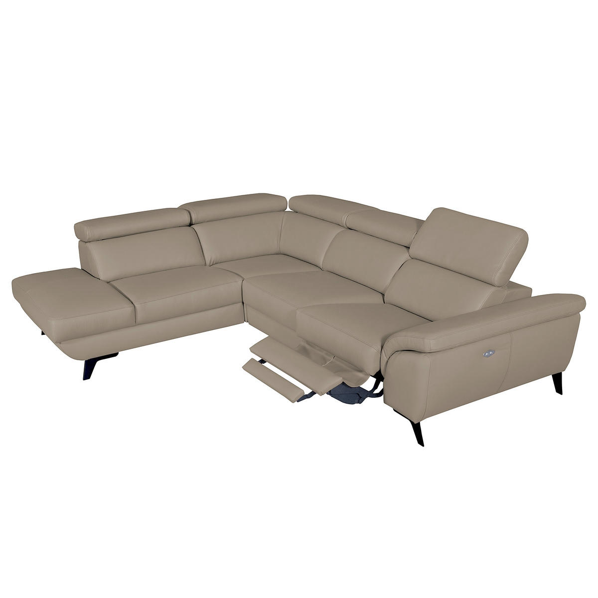 ECKSOFA DALLAS in Echtleder Taupe  228/283 cm  - Taupe/Schwarz, Design, Leder/Metall (228/283cm) - Livetastic