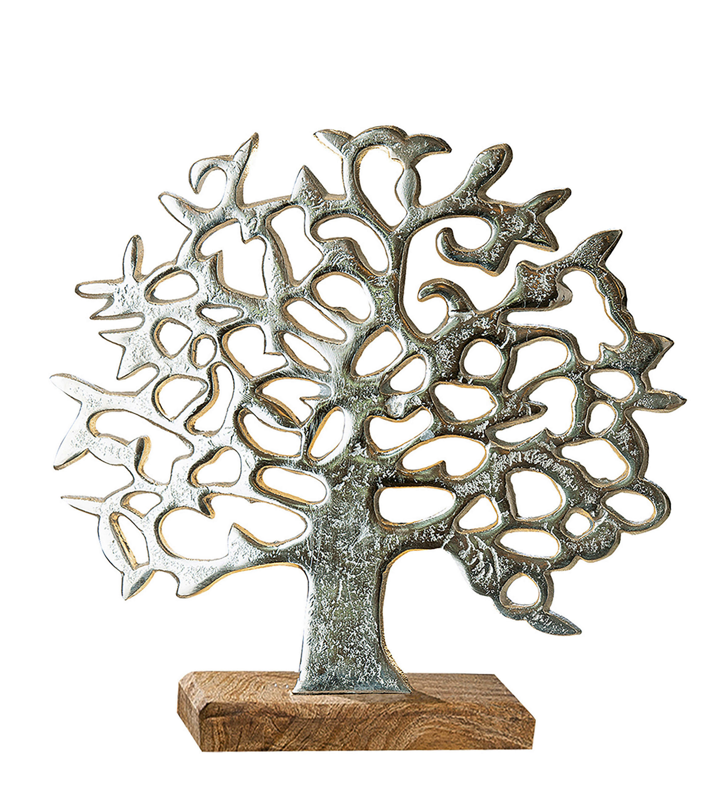 SKULPTUR - Hellbraun/Silberfarben, Basics, Holz/Metall (49/46/8cm)
