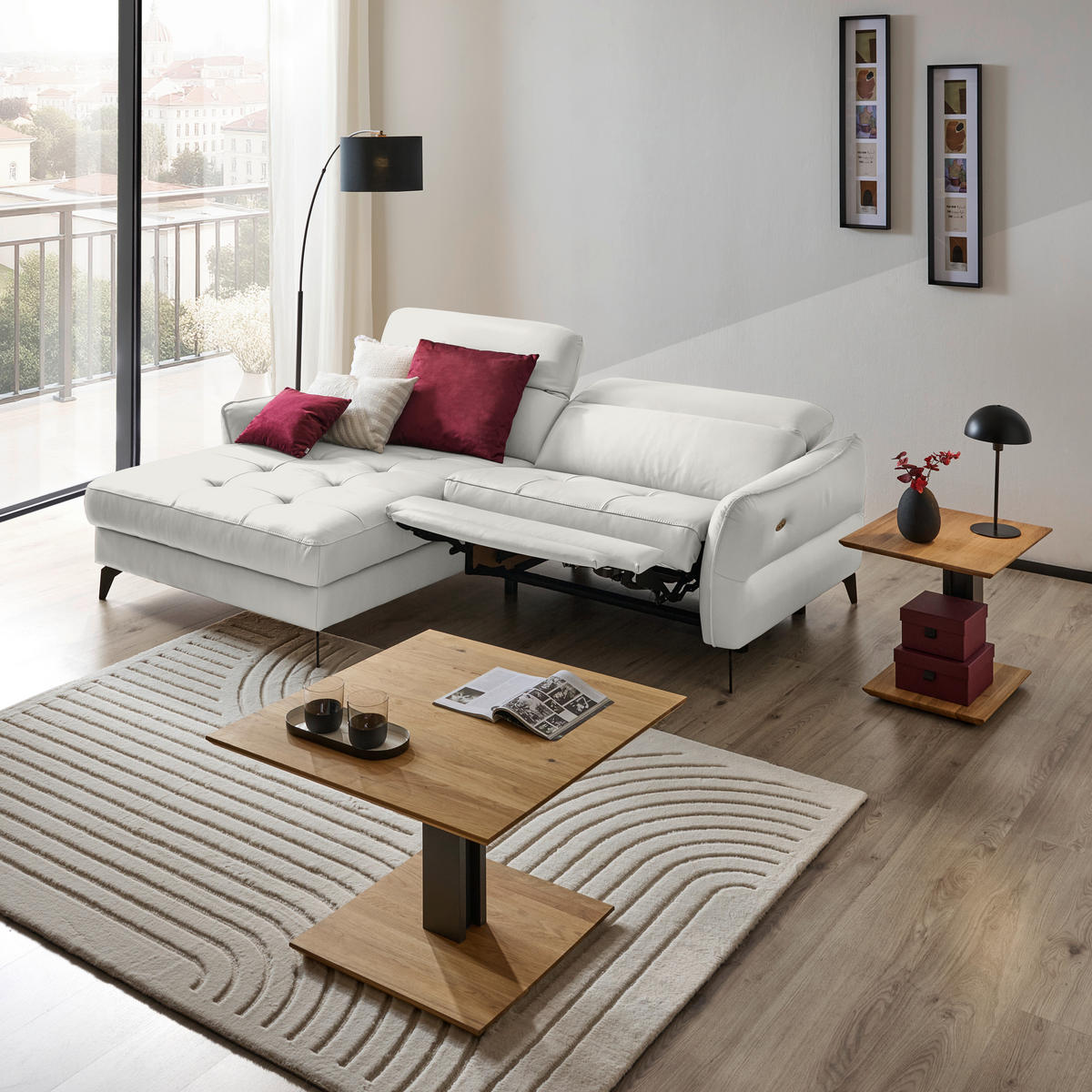 ECKSOFA Creme Echtleder  - Creme/Schwarz, Design, Leder/Metall (175/246cm) - Livetastic