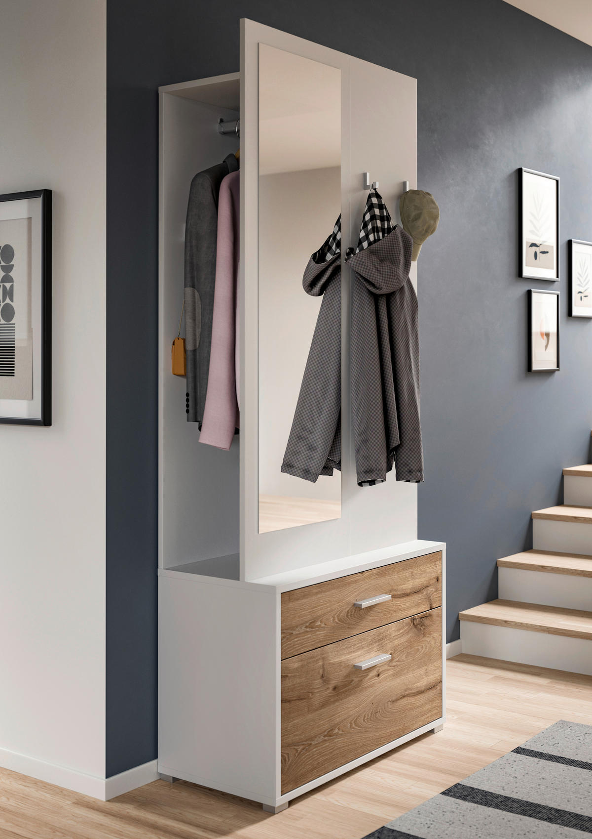 ELŐSZOBAFAL - sötét tölgy/fehér, Design, faalapú anyag (80/190/38cm) - Livetastic