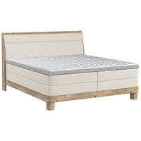 BOXSPRINGBETT 180/200 cm,  in Naturfarben, gepolstertes Kopfteil, Topper, Matratzen, H2 + H2 = mittel  - Eichefarben/Naturfarben, KONVENTIONELL, Holz/Textil (180/200cm) - Valnatura