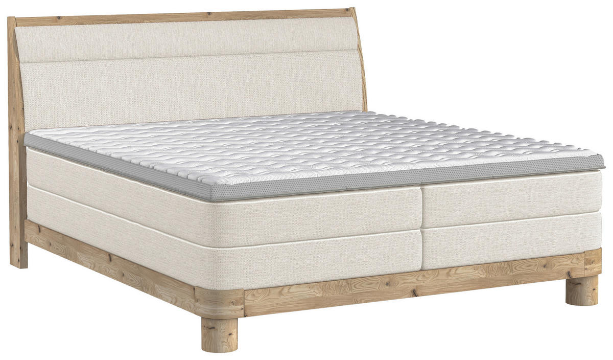 BOXSPRINGBETT 180/200 cm,  in Naturfarben, gepolstertes Kopfteil, Topper, Matratzen, H2 + H2 = mittel  - Eichefarben/Naturfarben, KONVENTIONELL, Holz/Textil (180/200cm) - Valnatura