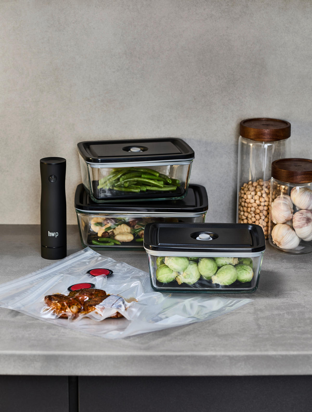 SET ZA VAKUUMIRANJE  - prozirno/crna, Basics, staklo/plastika - Homeware Profession.