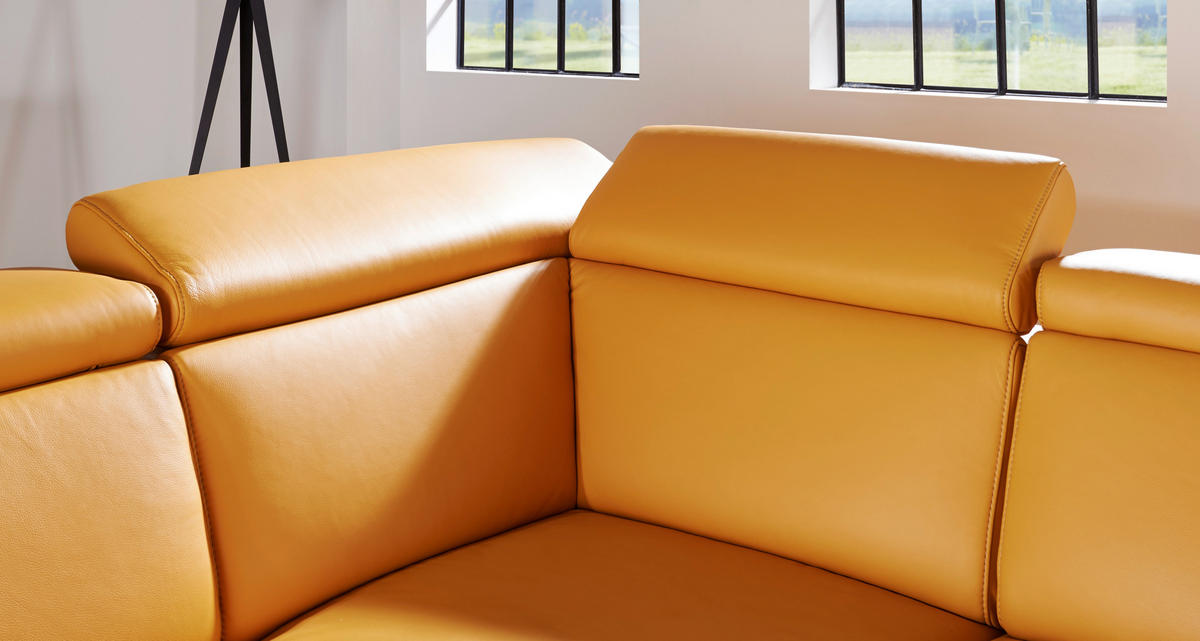 ECKSOFA Gelb Echtleder  - Gelb/Alufarben, Design, Leder/Metall (239/271cm) - Cantus