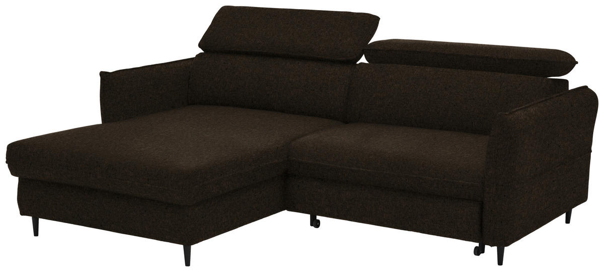 ECKSOFA in Samt Dunkelbraun  - Dunkelbraun/Schwarz, Design, Holz/Textil (185/232cm) - Stylife