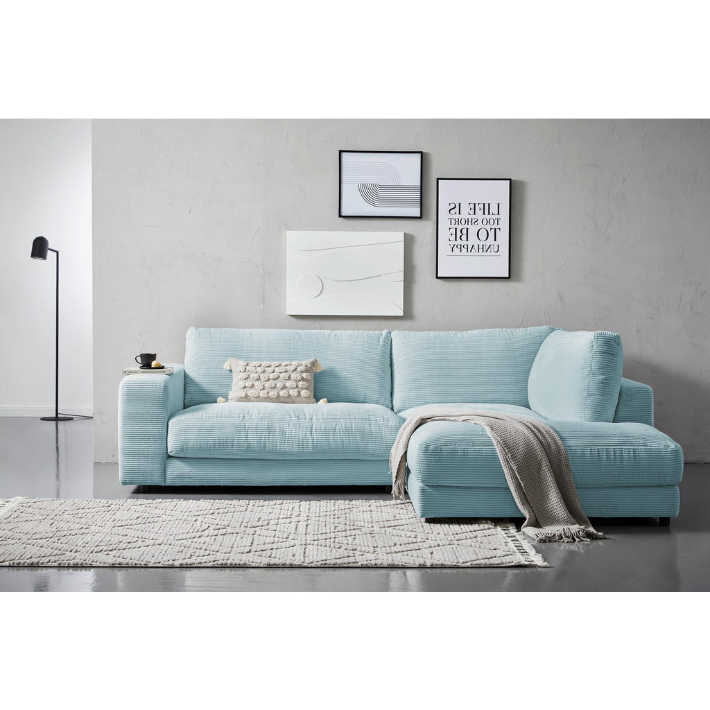 Thumbnail - Hom`in Ecksofa, Hellblau, Textil, 4-Sitzer, Füllung: Schaumstoff, Federn, Ottomane rechts, L-Form, 265x224 cm, Blauer En...