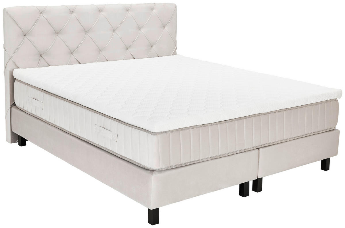 BOXSPRINGBETT 180/200 cm,  in Beige, Matratze, Topper, H3 = fest  - Beige/Schwarz, Design, Textil/Metall (180/200cm) - Esposa