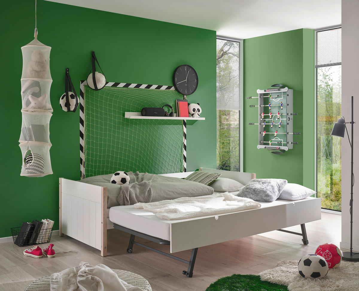 AUSZIEHBETT 90-180/200 cm  in Weiß, Kieferfarben  - Naturfarben/Weiß, KONVENTIONELL, Holz/Holzwerkstoff (90-180/200cm) - Xora