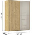 SCHWEBETÜRENSCHRANK 180/223/68 cm 2-türig Eichefarben, Fango  - Fango/Eichefarben, Design, Glas/Holz (180/223/68cm) - Novel