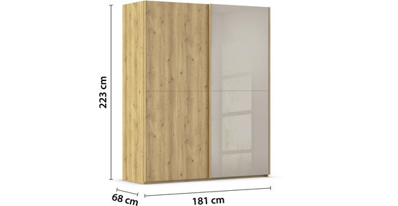 SCHWEBETÜRENSCHRANK 180/223/68 cm 2-türig Eichefarben, Fango  - Fango/Eichefarben, Design, Glas/Holz (180/223/68cm) - Novel