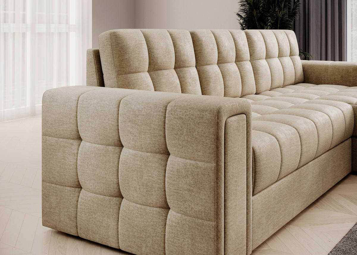 ECKSOFA Samt Hellbraun  - Hellbraun/Schwarz, Design, Kunststoff/Textil (260/150cm) - MID.YOU