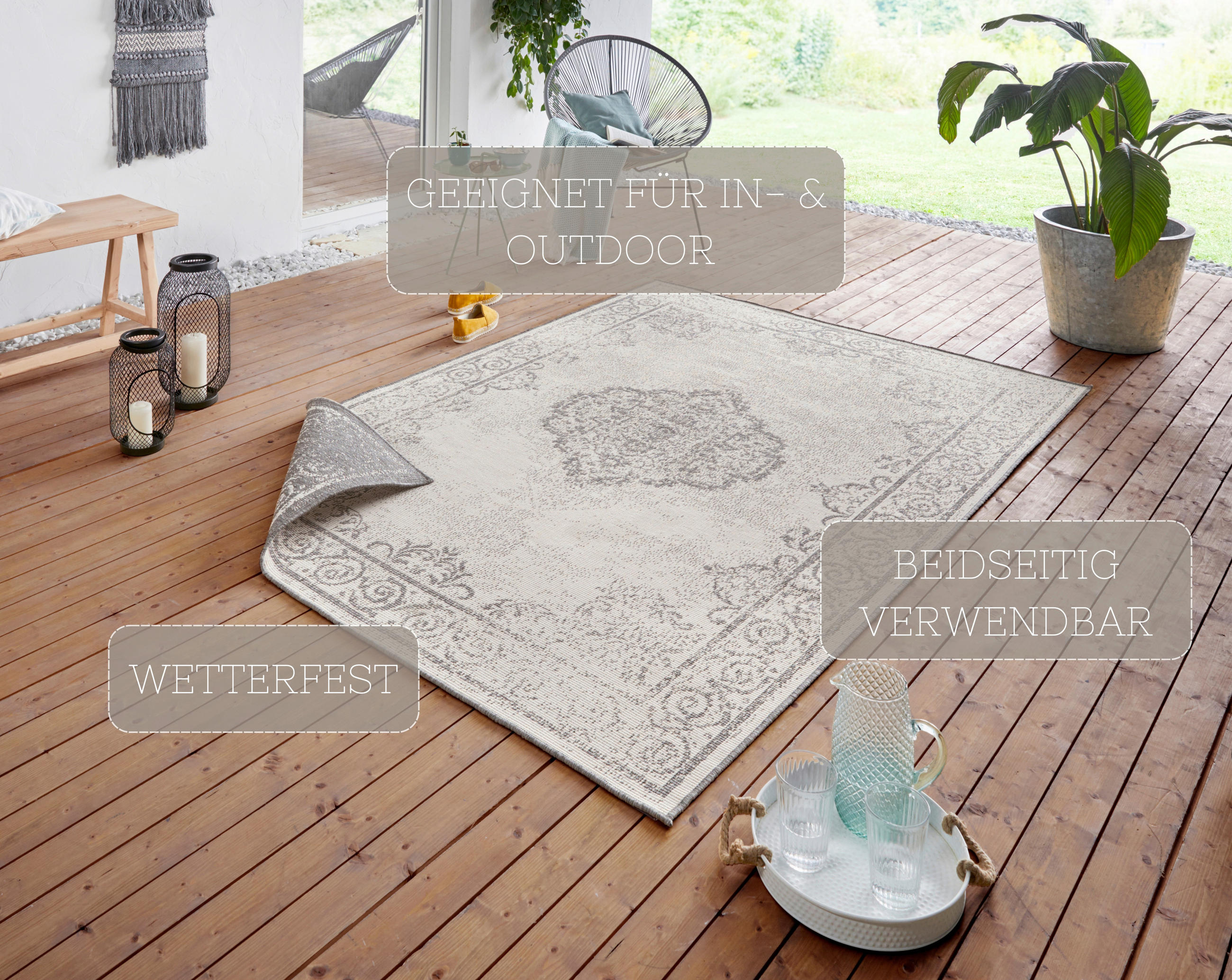 OUTDOORTEPPICH 120/170 cm Twin Supreme Creme, Grau  - Creme/Grau, Design, Kunststoff (120/170cm)