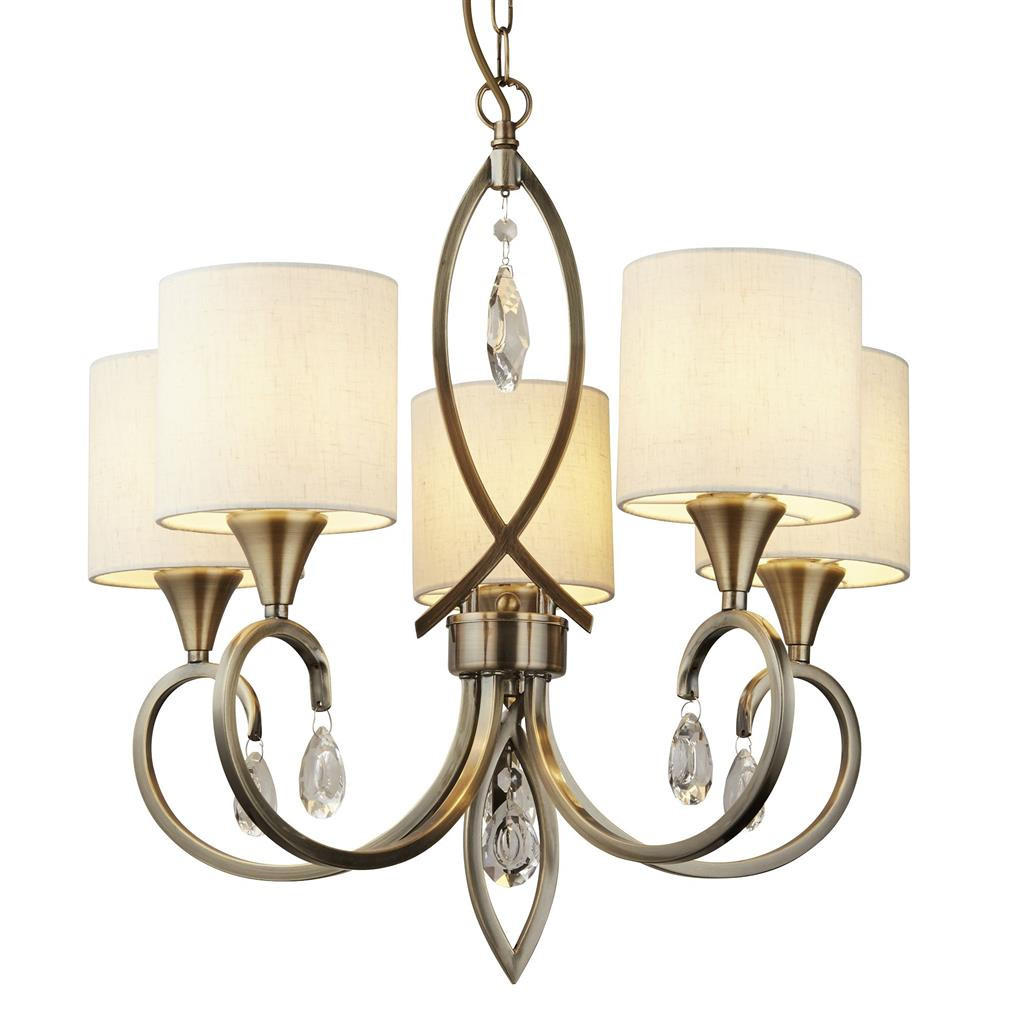Searchlight Kristall-Hängeleuchte Alberto Beige, Messing 106 cm