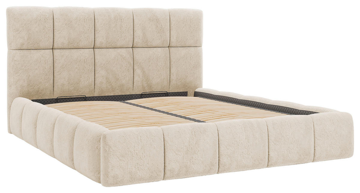 Polsterbett Cherry Mikrofaser 160/200 cm,  in Sandfarben, Lattenrost, Bettkasten,  - Sandfarben/Schwarz, MODERN, Holz/Holzwerkstoff (160/200cm) - MID.YOU