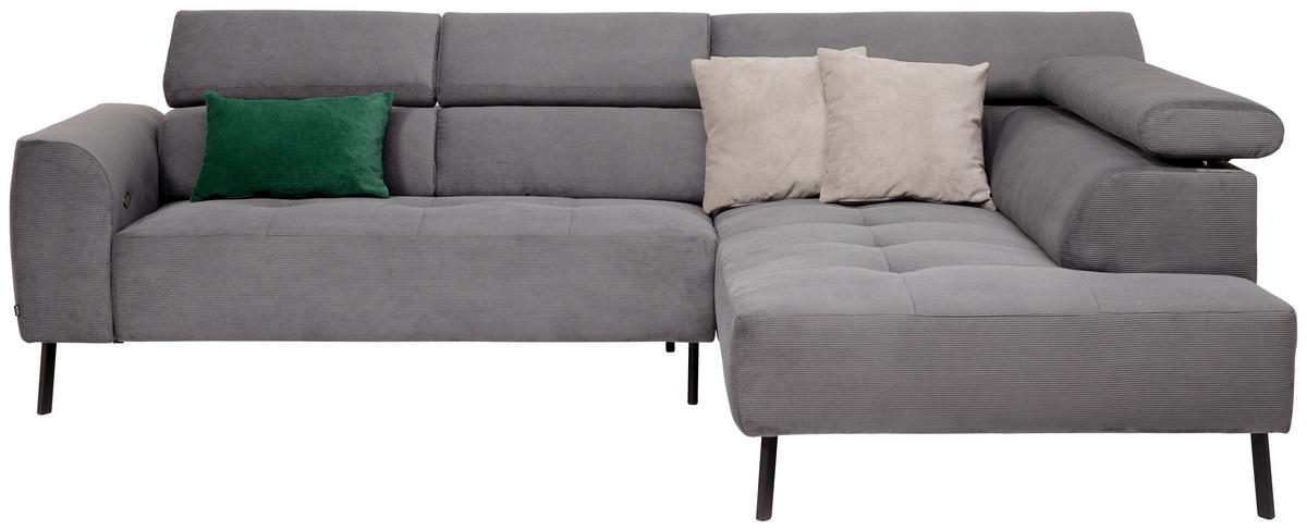 ECKSOFA in Feincord Anthrazit  280/205 cm  - Anthrazit/Schwarz, Design, Textil/Metall (280/205cm) - Xora
