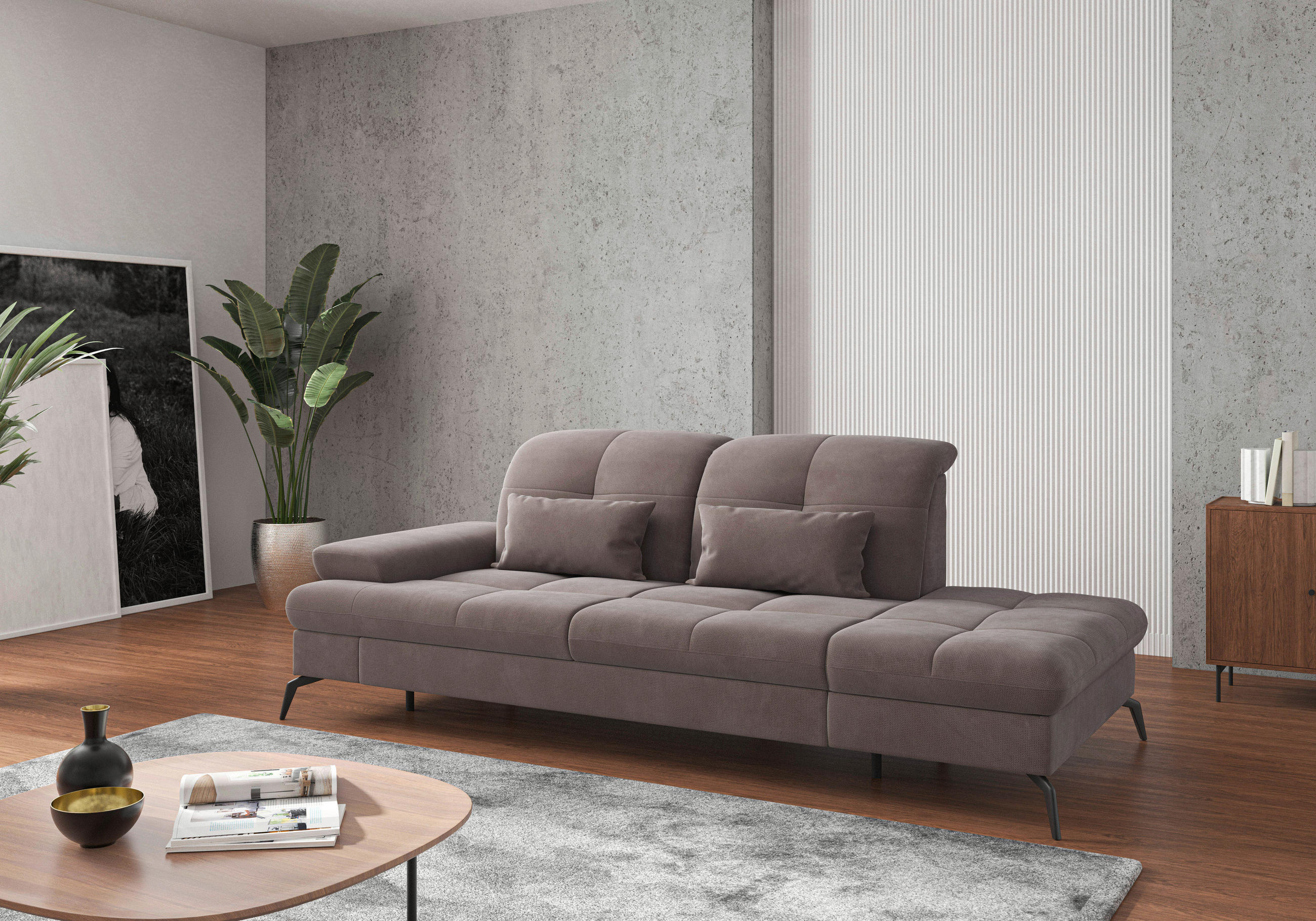 RÉCAMIERE Taupe Flachgewebe  inkl. Armteilverstellung, Sitztiefenverstellung  - Taupe/Schwarz, KONVENTIONELL, Textil/Metall (231/90/122cm) - Sit & More