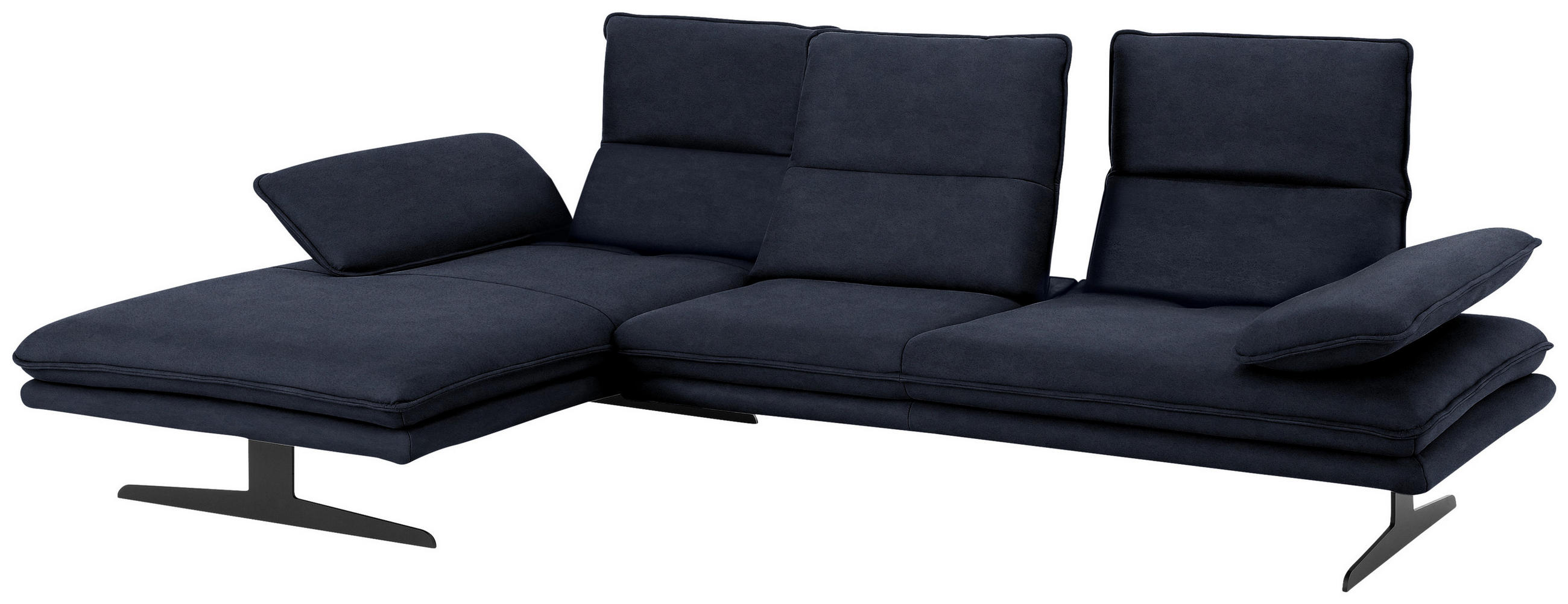 ECKSOFA Dunkelblau Flachgewebe - Schwarz/Dunkelblau, Design, Textil/Metall (164/291cm) - Chilliano