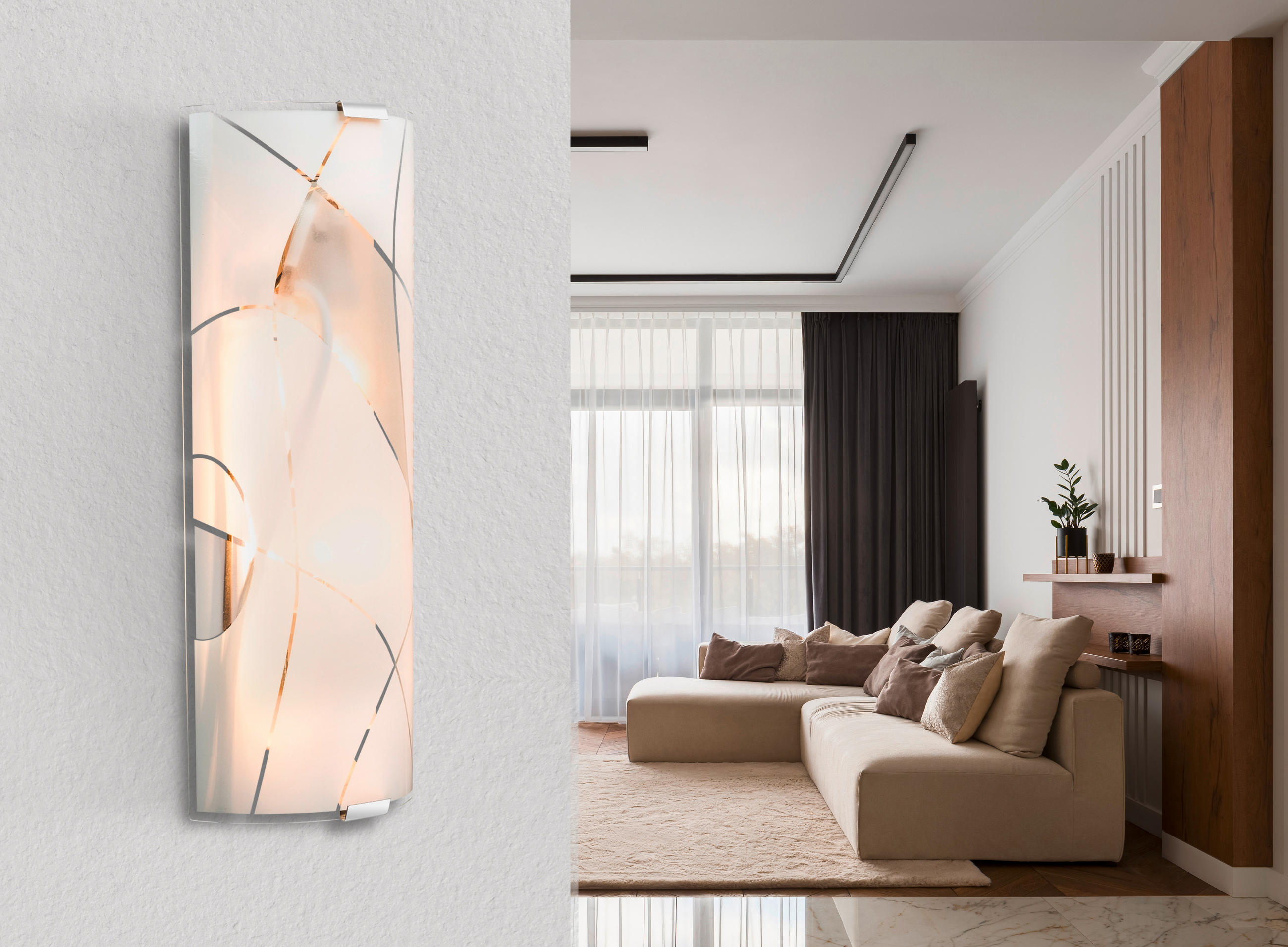 STENSKA SVETILKA   ///230 V/E27 - barve kroma/bela, Design, kovina/steklo (36/6/15cm) - Globo