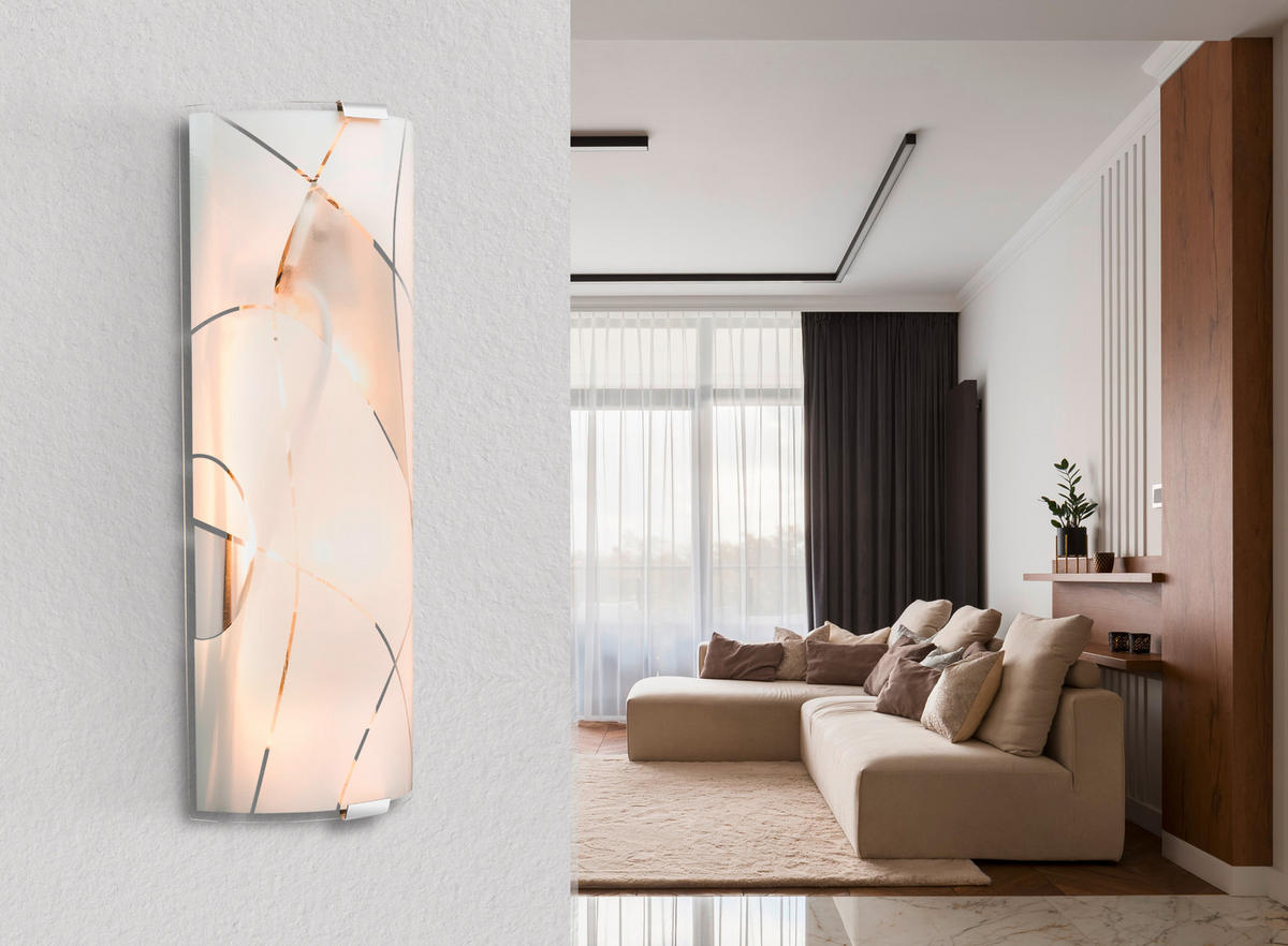 STENSKA SVETILKA   ///230 V/E27 - barve kroma/bela, Design, kovina/steklo (36/6/15cm) - Globo
