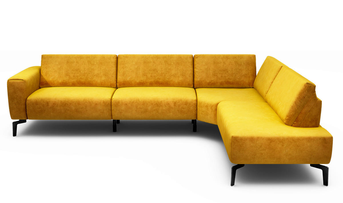 ECKSOFA Cosy Gelb Samt  - Gelb/Schwarz, Design, Textil/Metall (296/213cm) - SENSOO