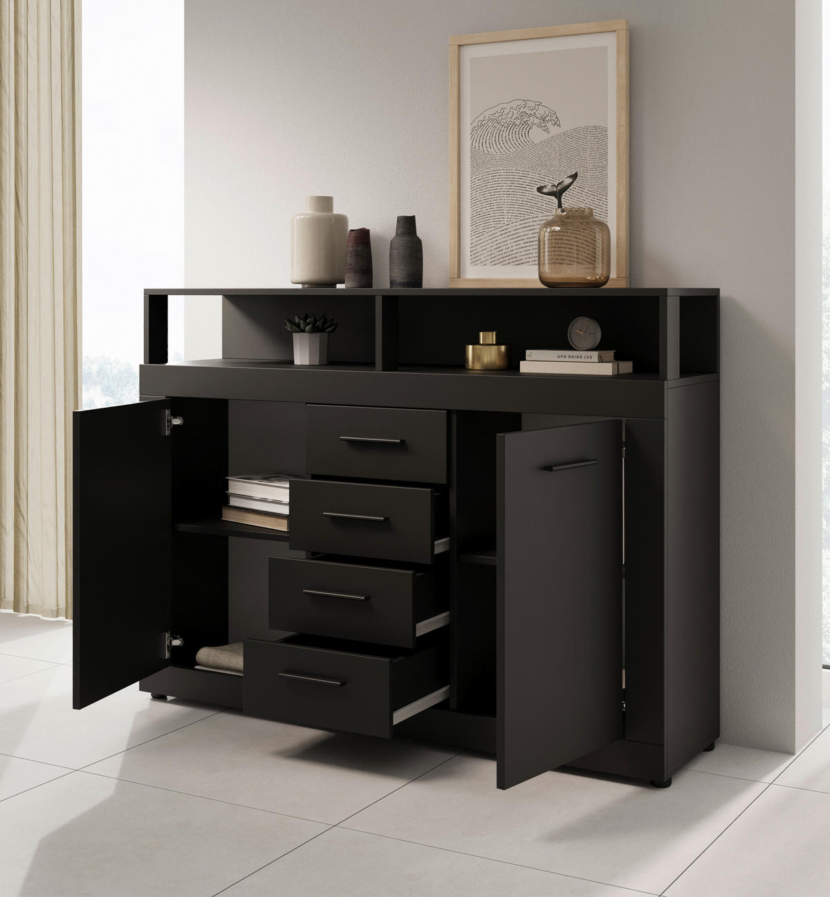 KOMMODE  in 119/96/32 cm  - Anthrazit/Schwarz, Design, Holzwerkstoff/Kunststoff (119/96/32cm) - MID.YOU