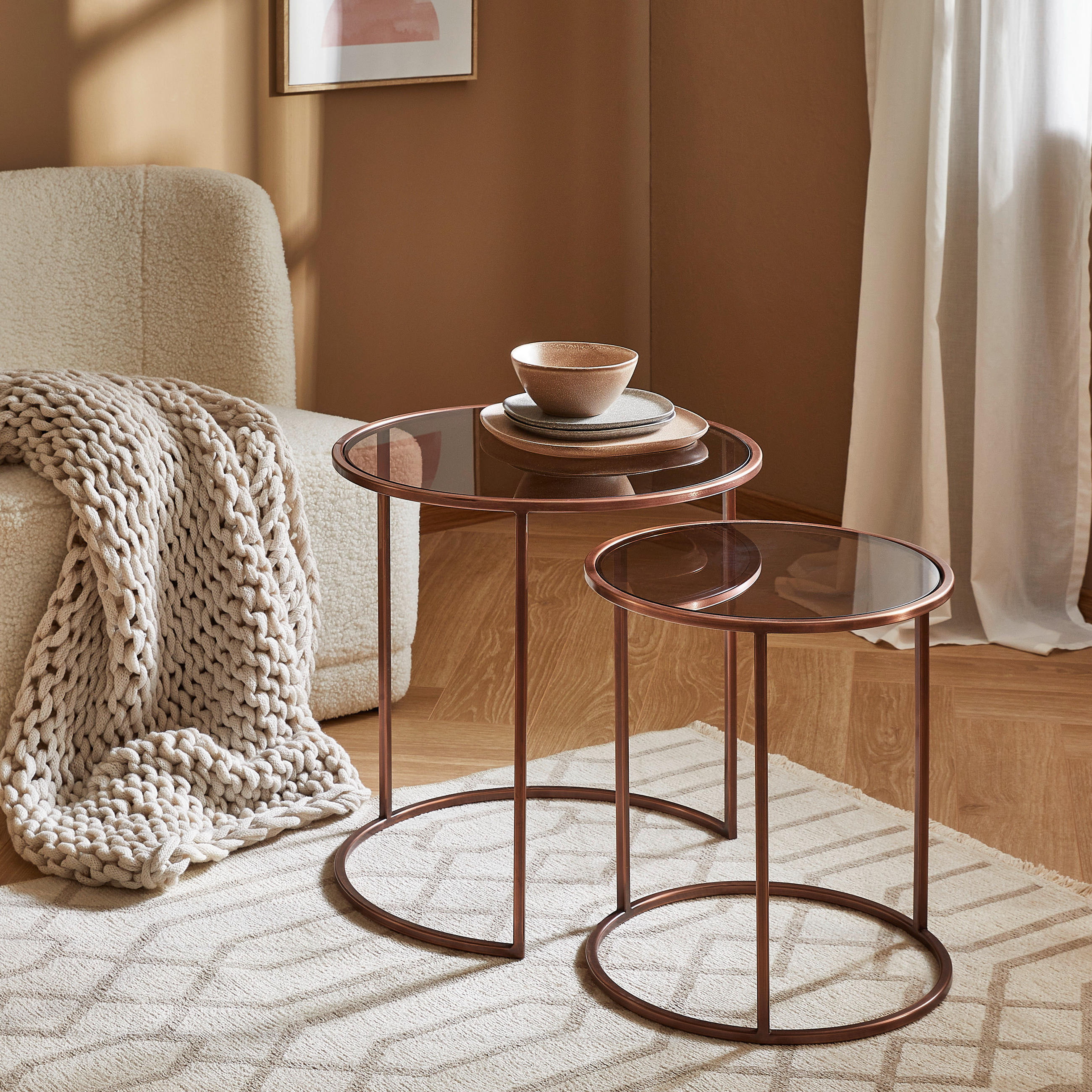 BEISTELLTISCHSET in Metall, Glas 40/45/40 cm - Bronzefarben, Basics, Glas/Metall (40/45/40cm) - Light & Living