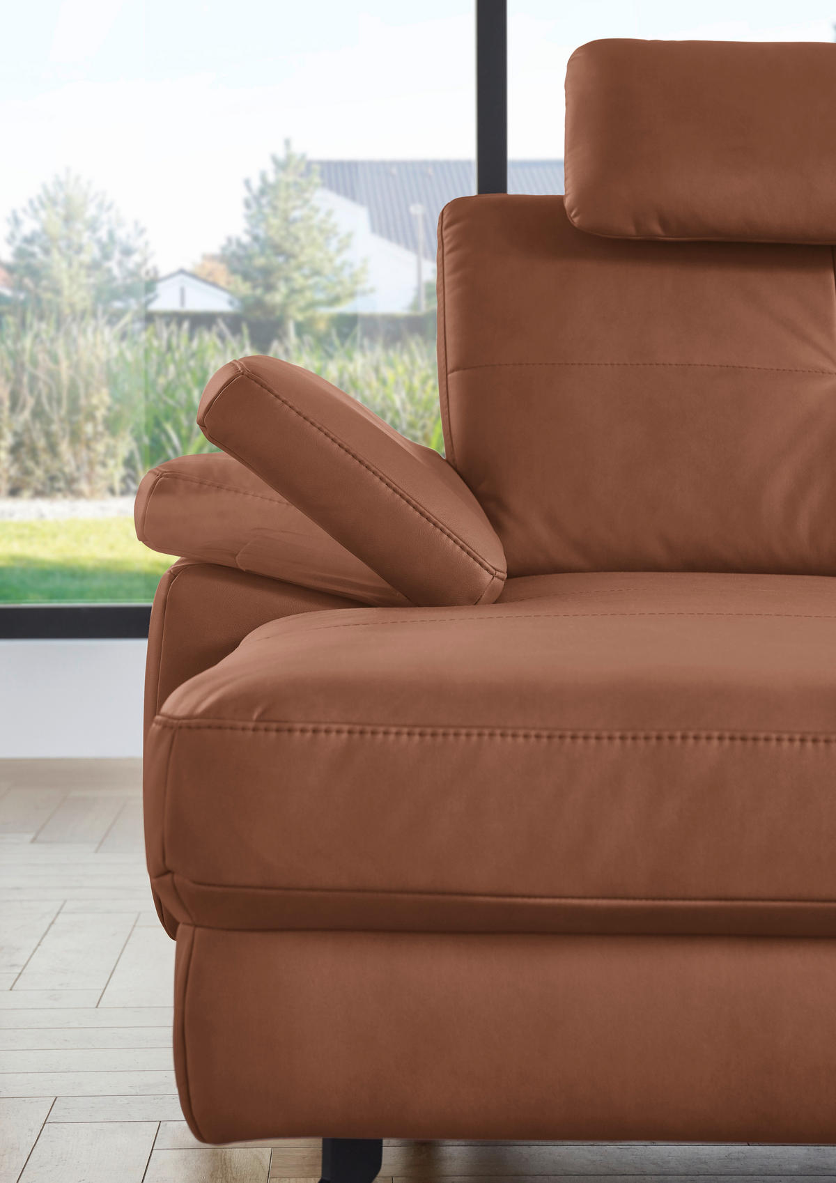 WOHNLANDSCHAFT in Lederlook, Mikrofaser Braun  - Schwarz/Braun, Design, Textil/Metall (345/220cm) - Beldomo System