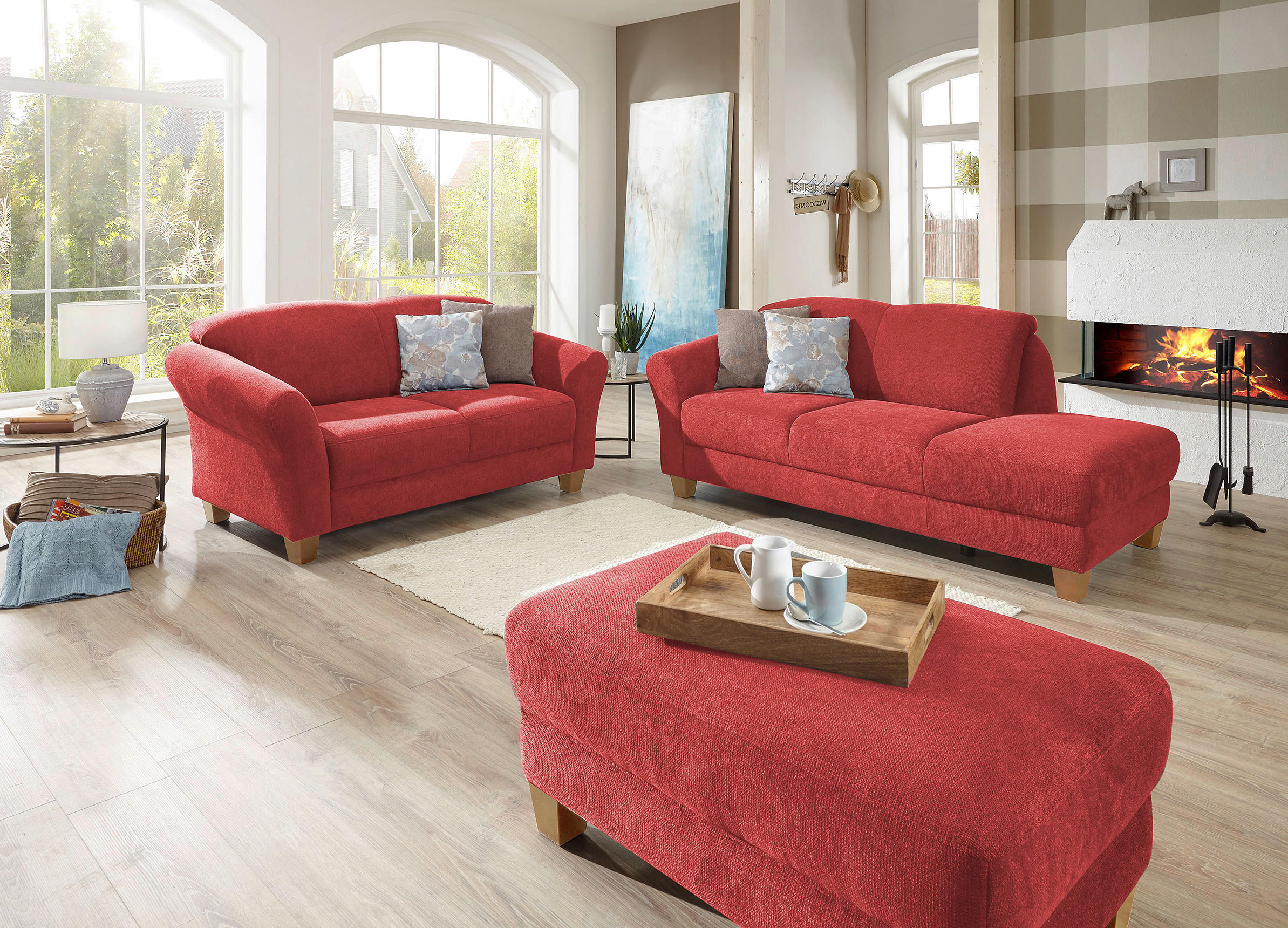 RÉCAMIERE in Flachgewebe Rot  - Rot/Naturfarben, Konventionell, Holz/Textil (194/84/91cm) - Sit & More