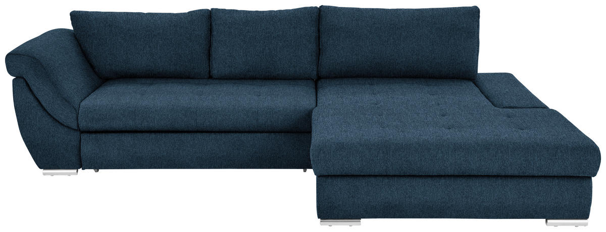 ECKSOFA in Flachgewebe Dunkelblau  - Silberfarben/Dunkelblau, Design, Textil/Metall (306/174cm) - MID.YOU