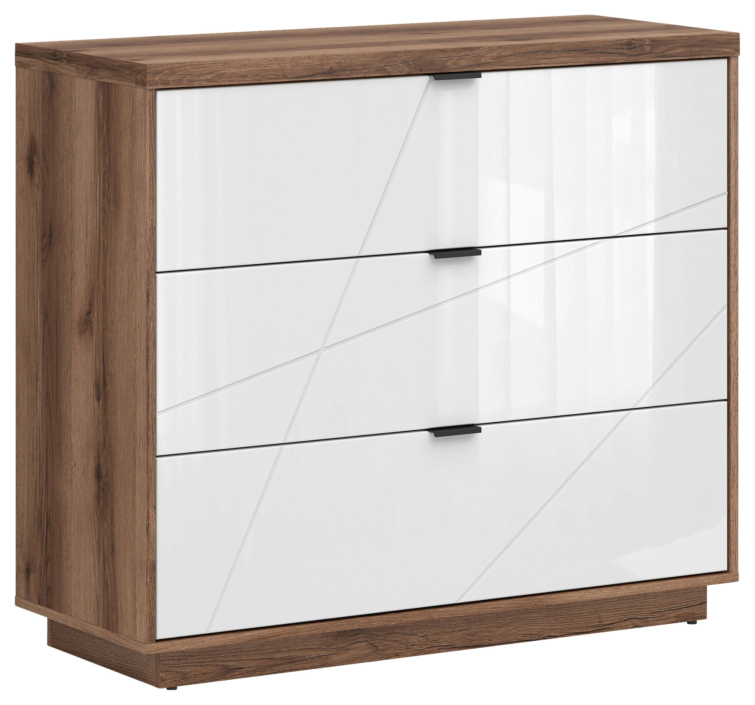 KOMMODE  in 106/93/42,5 cm  - Eichefarben/Weiß Hochglanz, Design, Holzwerkstoff/Kunststoff (106/93/42,5cm)