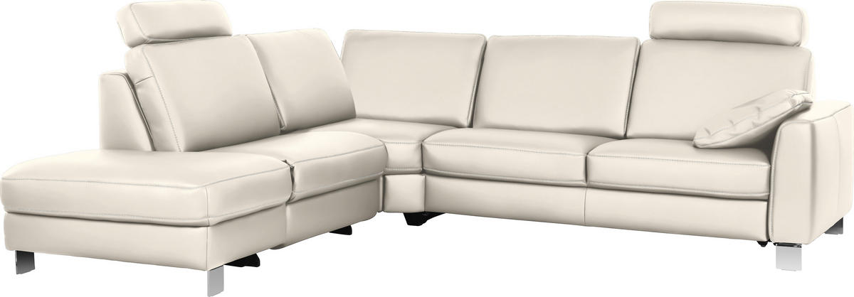 ECKSOFA in Echtleder Creme  - Chromfarben/Beige, KONVENTIONELL, Leder/Metall (245/272cm) - Valdera