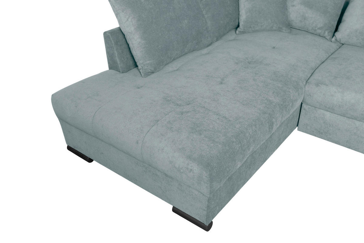 ECKSOFA ATLANTA Hellblau Struktur Liegefläche im Originalstoff  - Schwarz/Hellblau, Design, Textil/Metall (202/298cm) - MID.YOU
