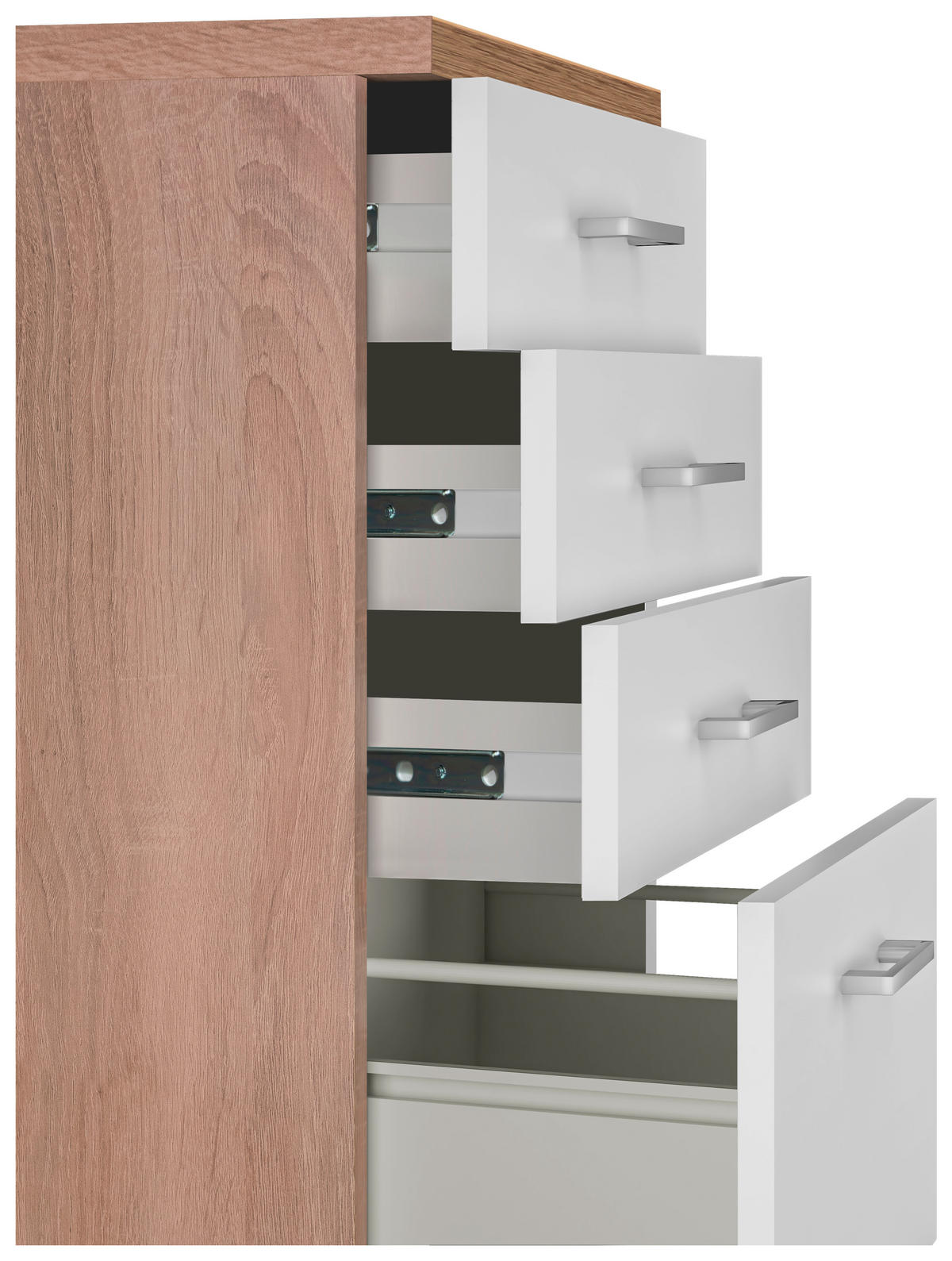 SCHUBKASTENUNTERSCHRANK 50,5/85/57 cm  in Weiß, Sonoma Eiche  - Alufarben/Weiß, KONVENTIONELL, Holzwerkstoff/Kunststoff (50,5/85/57cm) - FlexWell