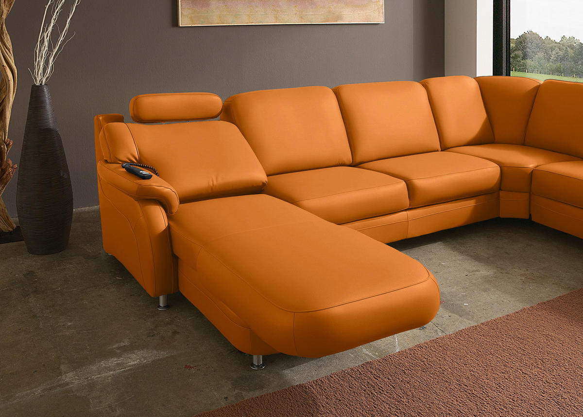 WOHNLANDSCHAFT  in Echtleder Currygelb  - Currygelb/Alufarben, KONVENTIONELL, Leder/Metall (165/329/239cm) - Beldomo Premium