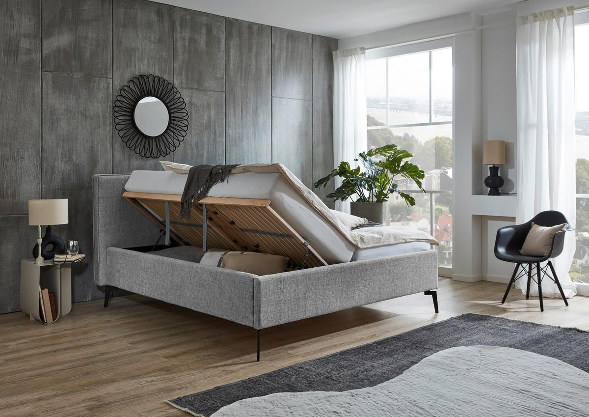 POLSTERBETT 180/200 cm  in Hellgrau  - Birkefarben/Buchefarben, Design, Holz/Textil (180/200cm) - home24