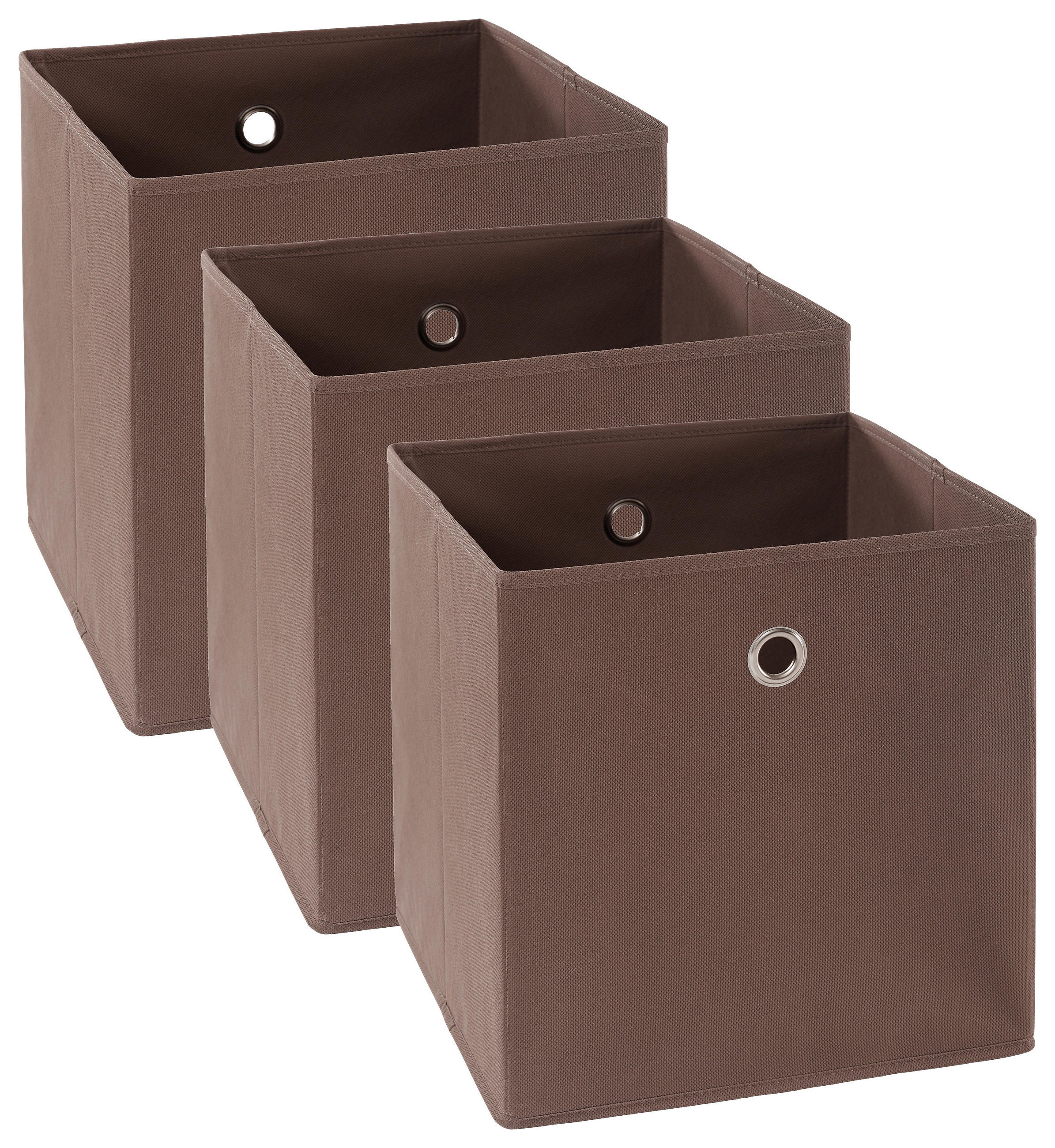 FALTBOX 3er Set Metall, Textil, Karton Braun, Silberfarben  - Silberfarben/Braun, Design, Karton/Textil (32/32/32cm) - Carryhome