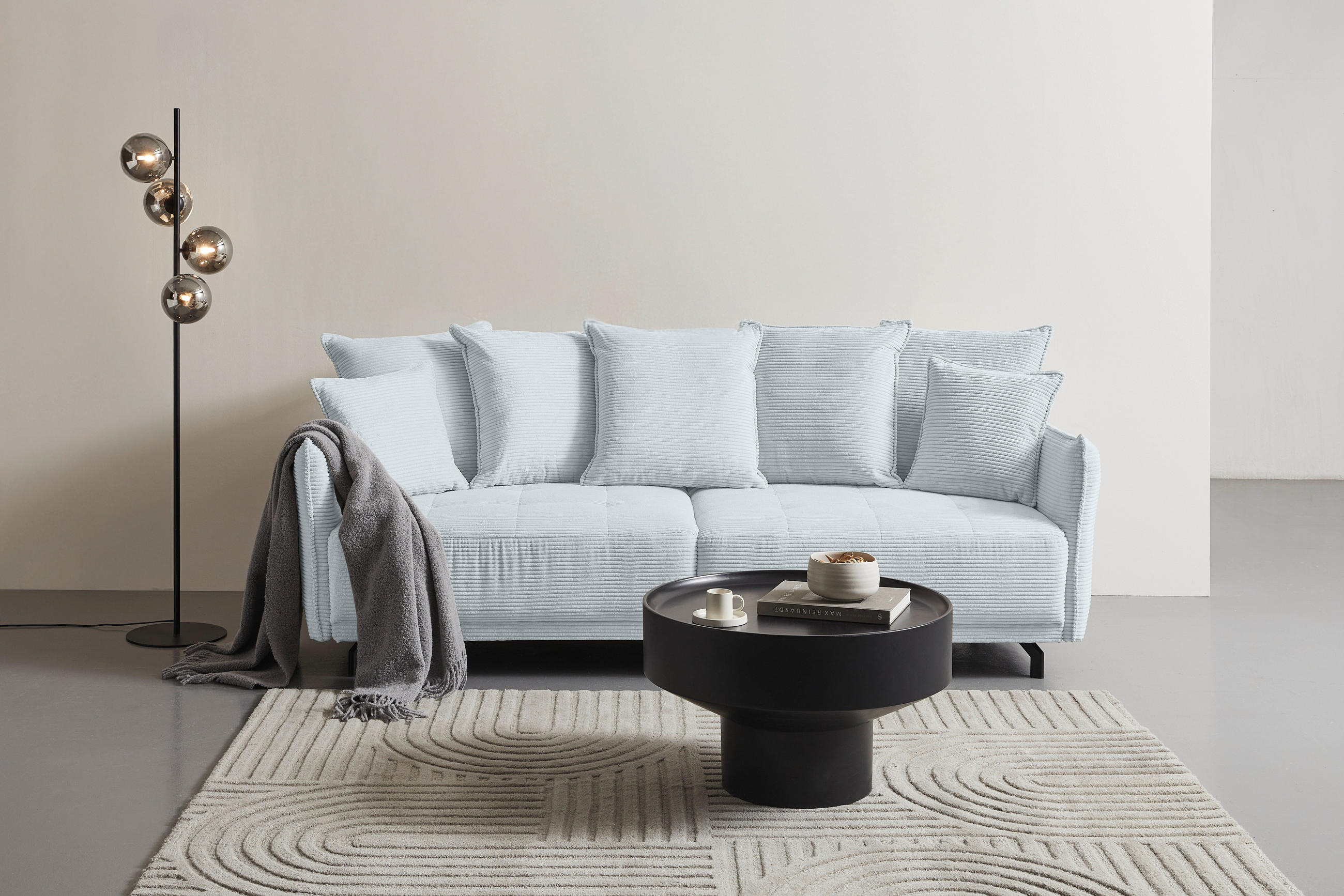 BIGSOFA in Cord Grau  - Schwarz/Grau, Design, Textil/Metall (226/91/103cm) - Carryhome