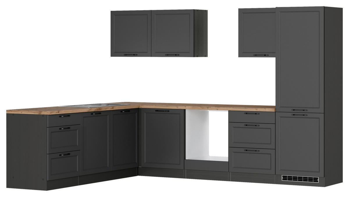 ECKKÜCHE 240/300 cm  in Grau, Eiche Wotan  - Eiche Wotan/Schwarz, LIFESTYLE, Holzwerkstoff/Metall (240/300cm) - Held