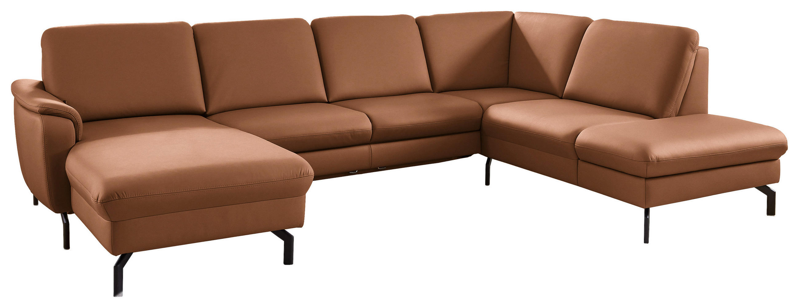 WOHNLANDSCHAFT Echtleder Cognac  - Cognac/Schwarz, Konventionell, Leder/Metall (168/306/224cm) - Beldomo Premium