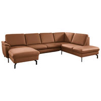 WOHNLANDSCHAFT Echtleder Cognac  - Cognac/Schwarz, Konventionell, Leder/Metall (168/306/224cm) - Beldomo Premium