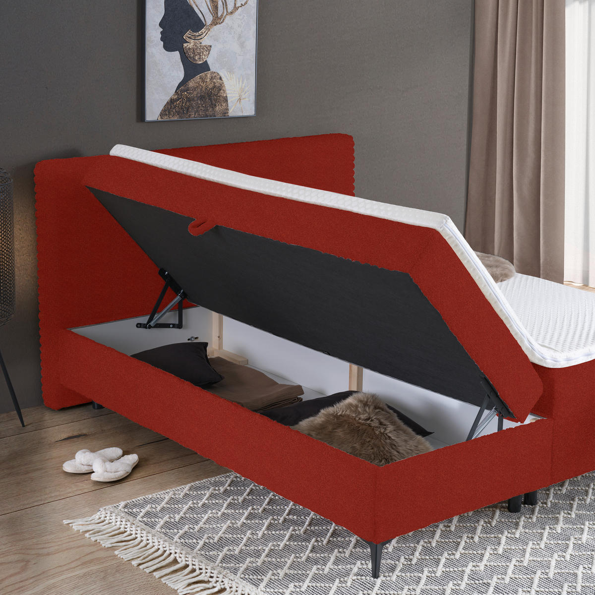 BOXBETT 140/200 cm  in Terracotta  - Terracotta/Schwarz, Design, Holz/Holzwerkstoff (140/200cm) - Xora