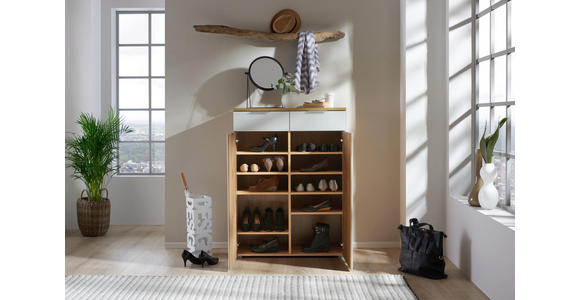 SCHUHSCHRANK 89/120/40 cm - Eichefarben/Alufarben, Design, Glas/Holzwerkstoff (89/120/40cm) - Voleo