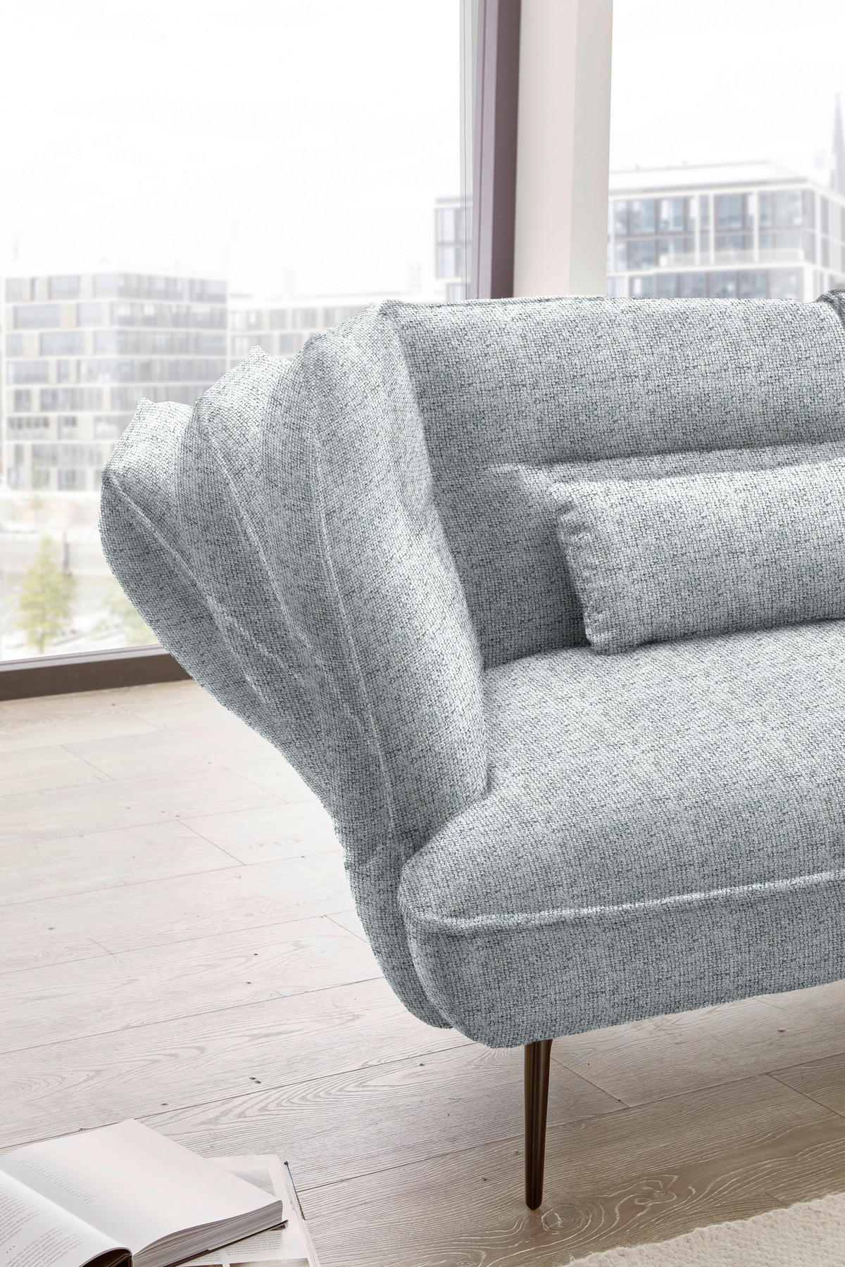 ECKSOFA in Flachgewebe Grau  - Schwarz/Grau, Design, Textil/Metall (339/153cm) - Moderano
