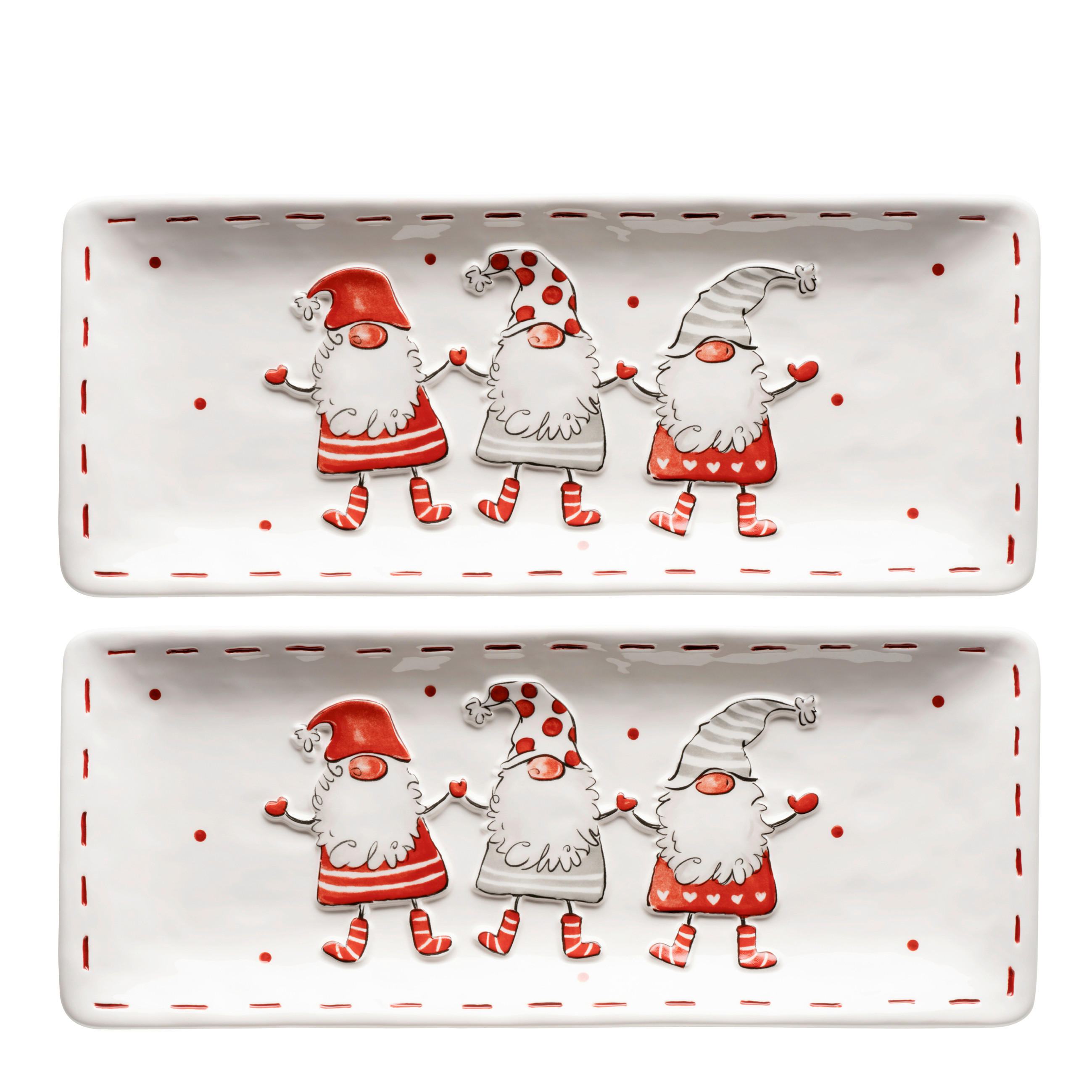 SERVIERPLATTEN-SET WEIHNACHTSWICHTEL 2-teilig  - Rot/Weiß, Basics, Keramik (35/2,8/14,5cm) - Mäser