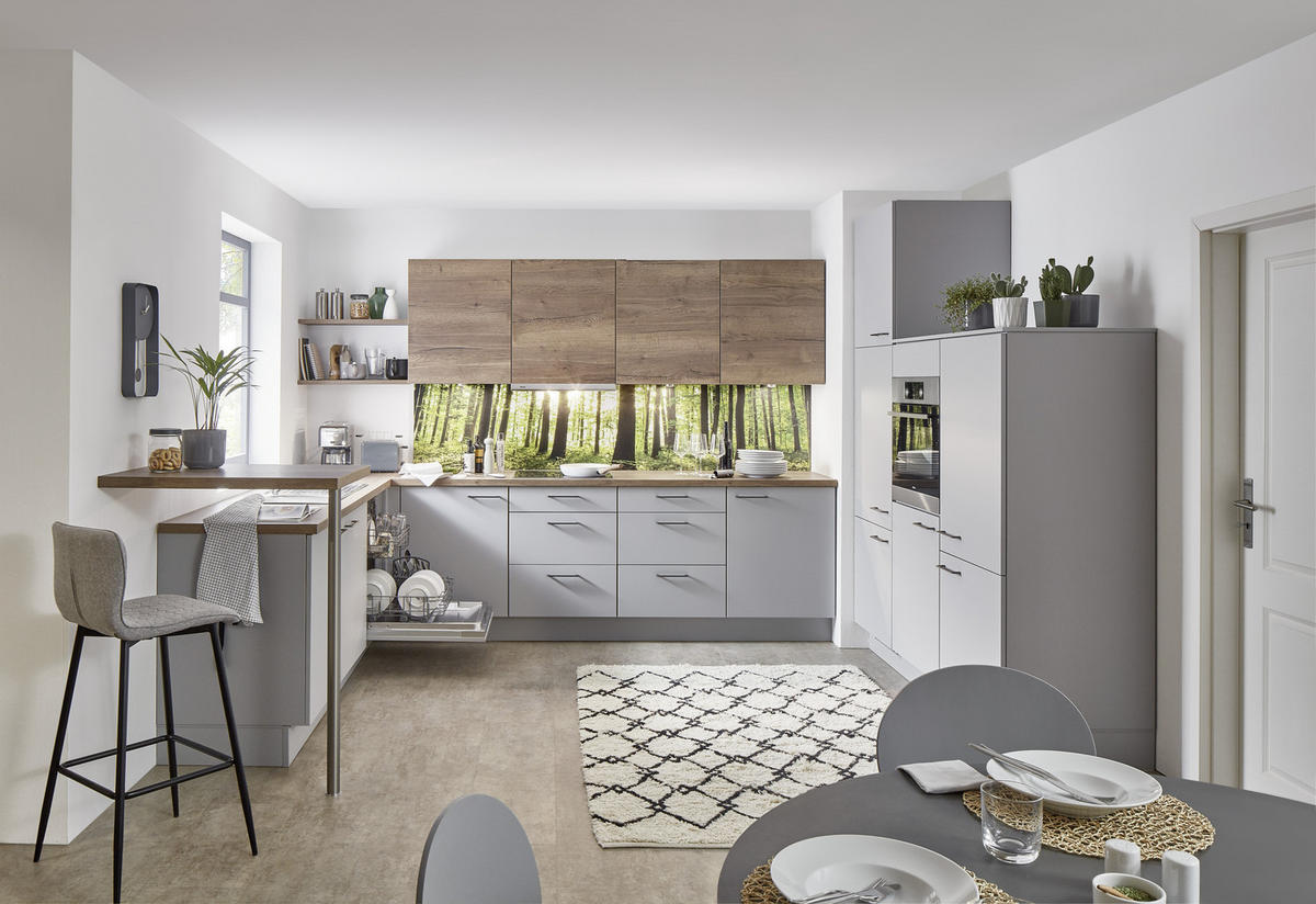 EINBAUKÜCHE   - Eichefarben/Grau, Design, Holzwerkstoff - Celina