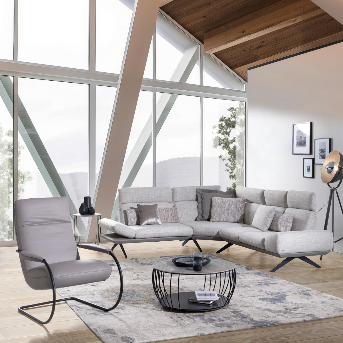 ECKSOFA in Flachgewebe Hellgrau  - Dunkelgrau/Hellgrau, Design, Textil/Metall (239/270cm) - Koinor